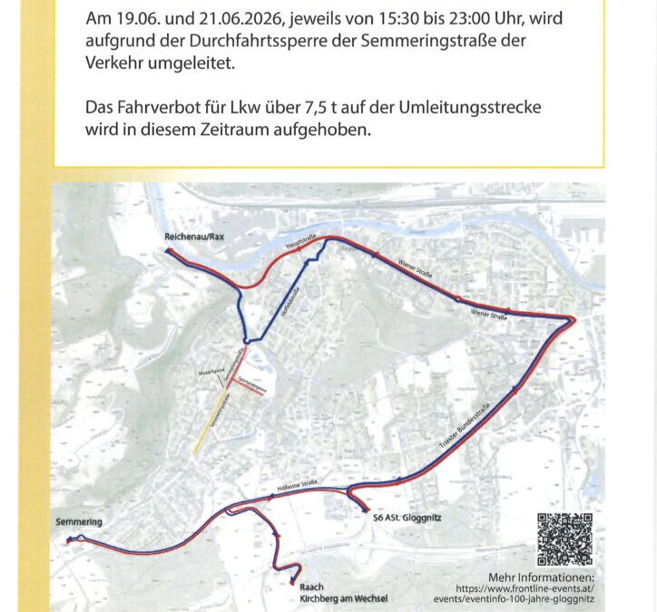 Verkehrsinformation 100 Jahre Stadt Gloggnitz